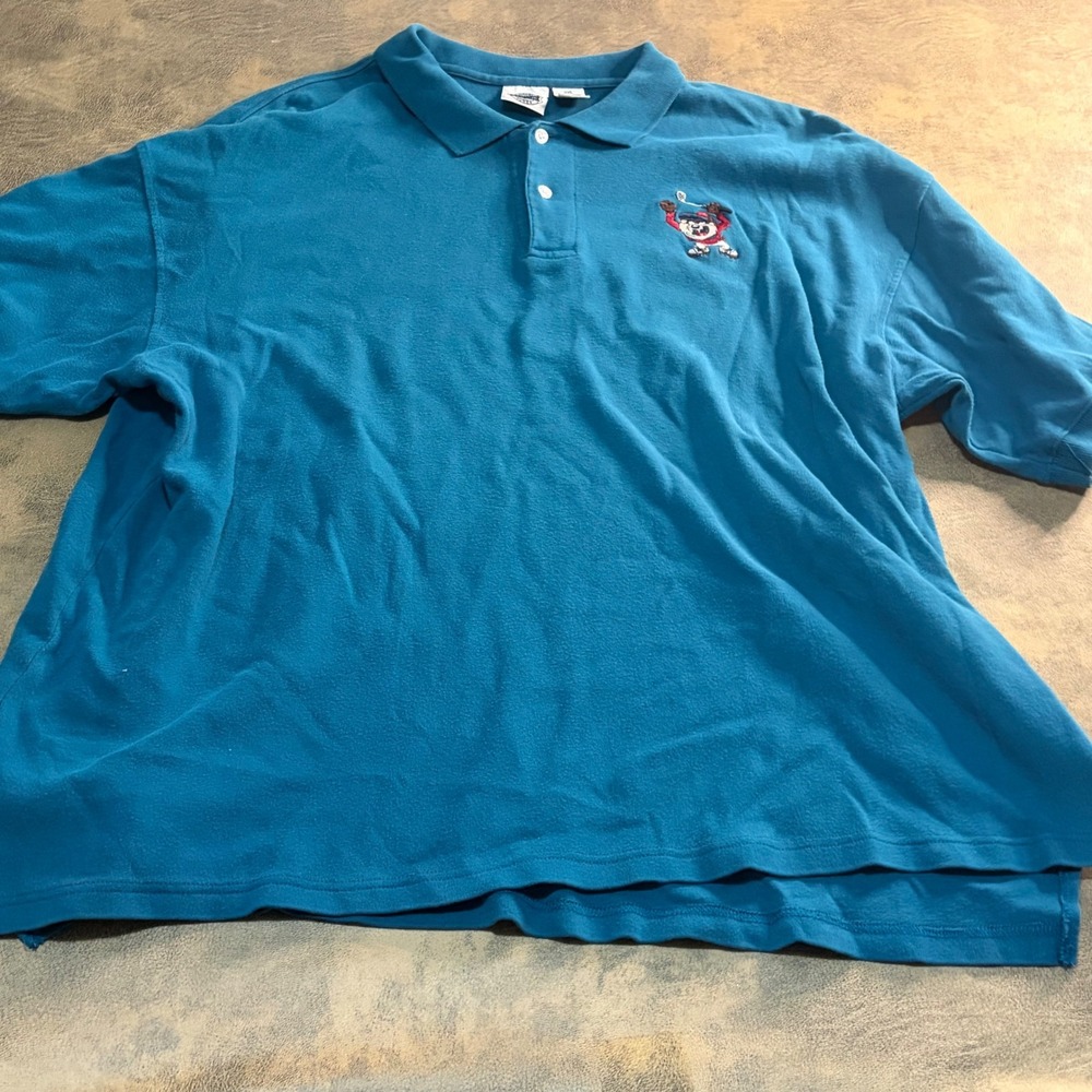 Looney Tunes Polo Shirt Mens XXL Teal 1995 Taz Golf Embroidered Vintage - Picture 2 of 10